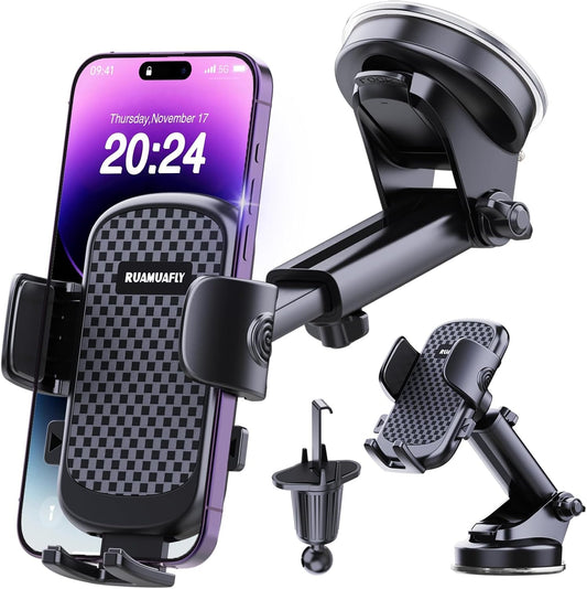 【2025 New】Car Phone Holder【Fit Thick Case】Ultra Suction Cell Phone Mount for Dashboard Windshield Vent, Mobile Stand Base Truck Vehicle Cradle for Iphone 16 15 Pro Max 14 13 12 X Android Samsung S24