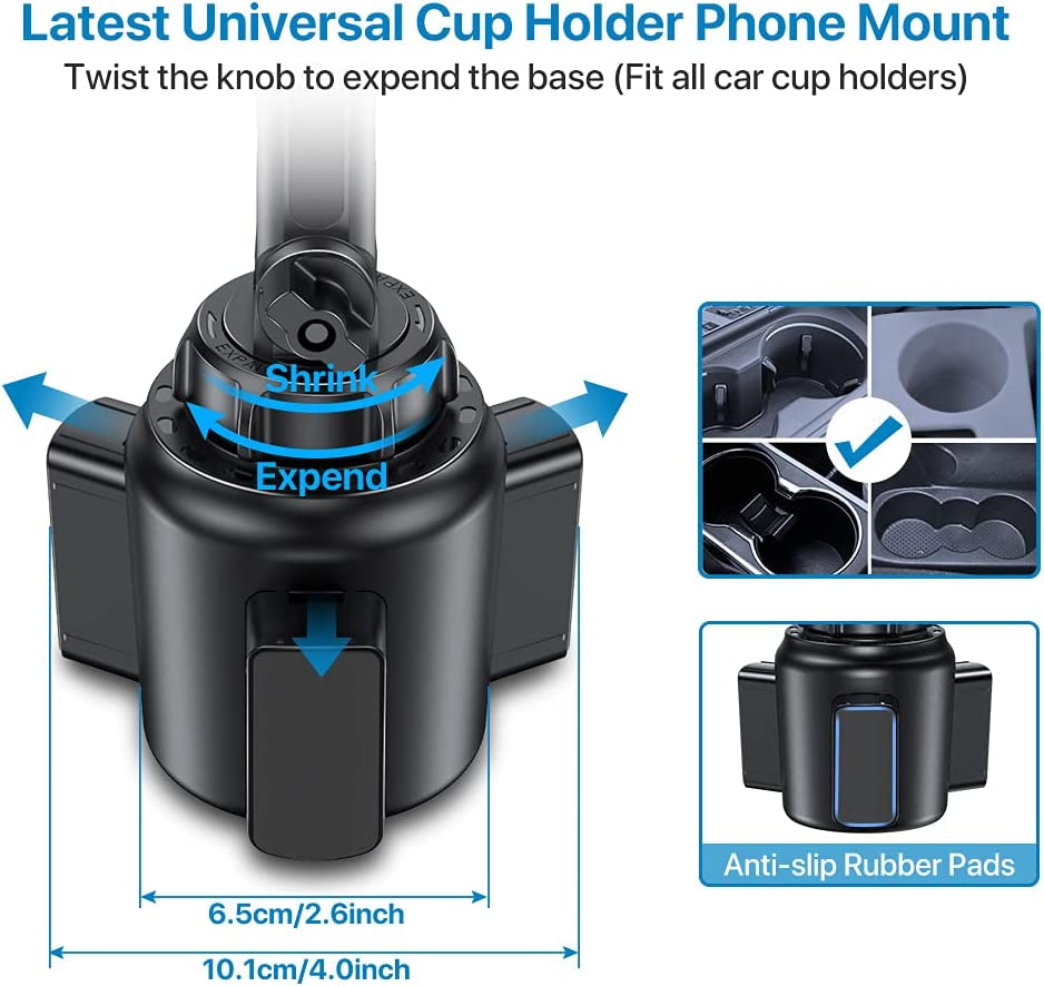 Cup Phone Holder for Car, Upgraded Adjustable Long Neck Universal Hands Free Car Cup Holder Phone Mount Cradle Compatible with Iphone, Samsung, Google and All Cell Phones