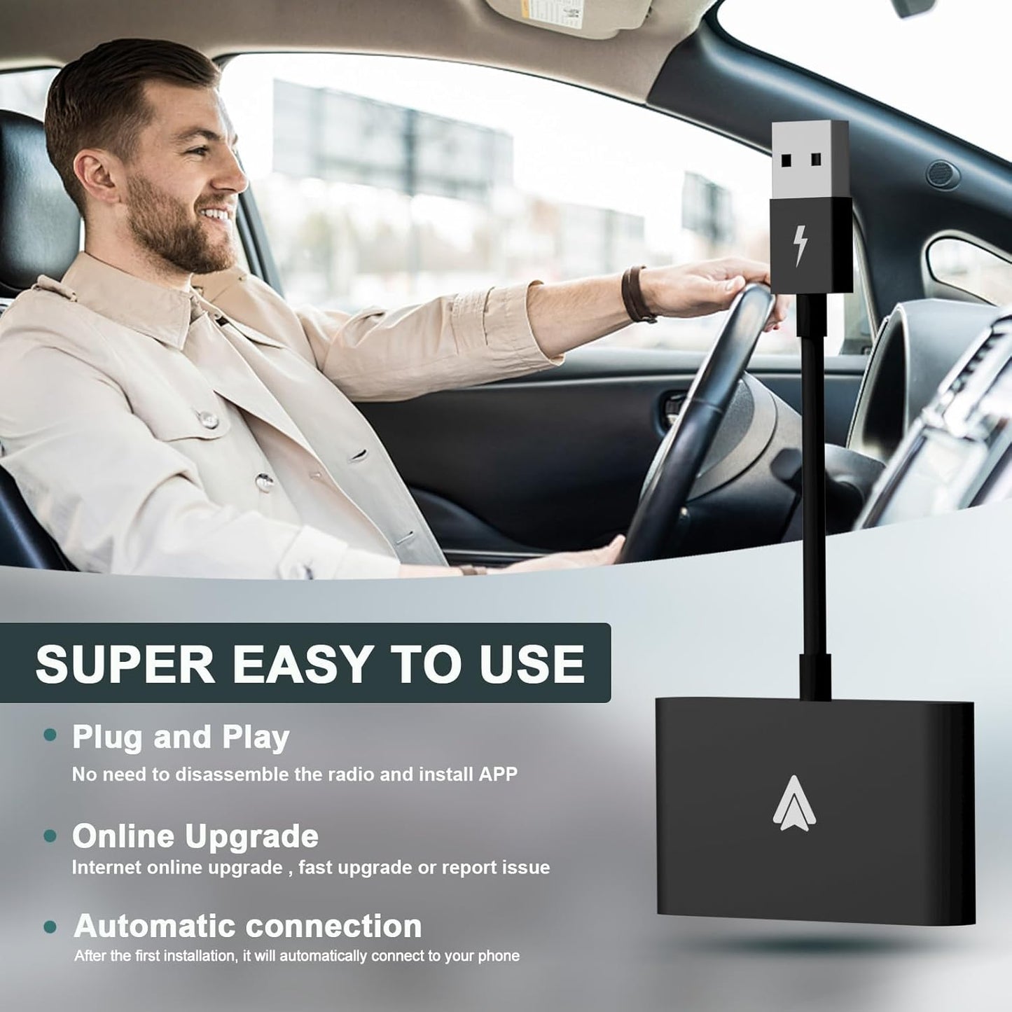 Android Auto Wireless Carplay Adapter for OEM Factory Wired Android Auto Cars Plug & Play Easy Setup Wireless Android Auto Dongle for Android Converts Wired Android Auto to Wireless Black