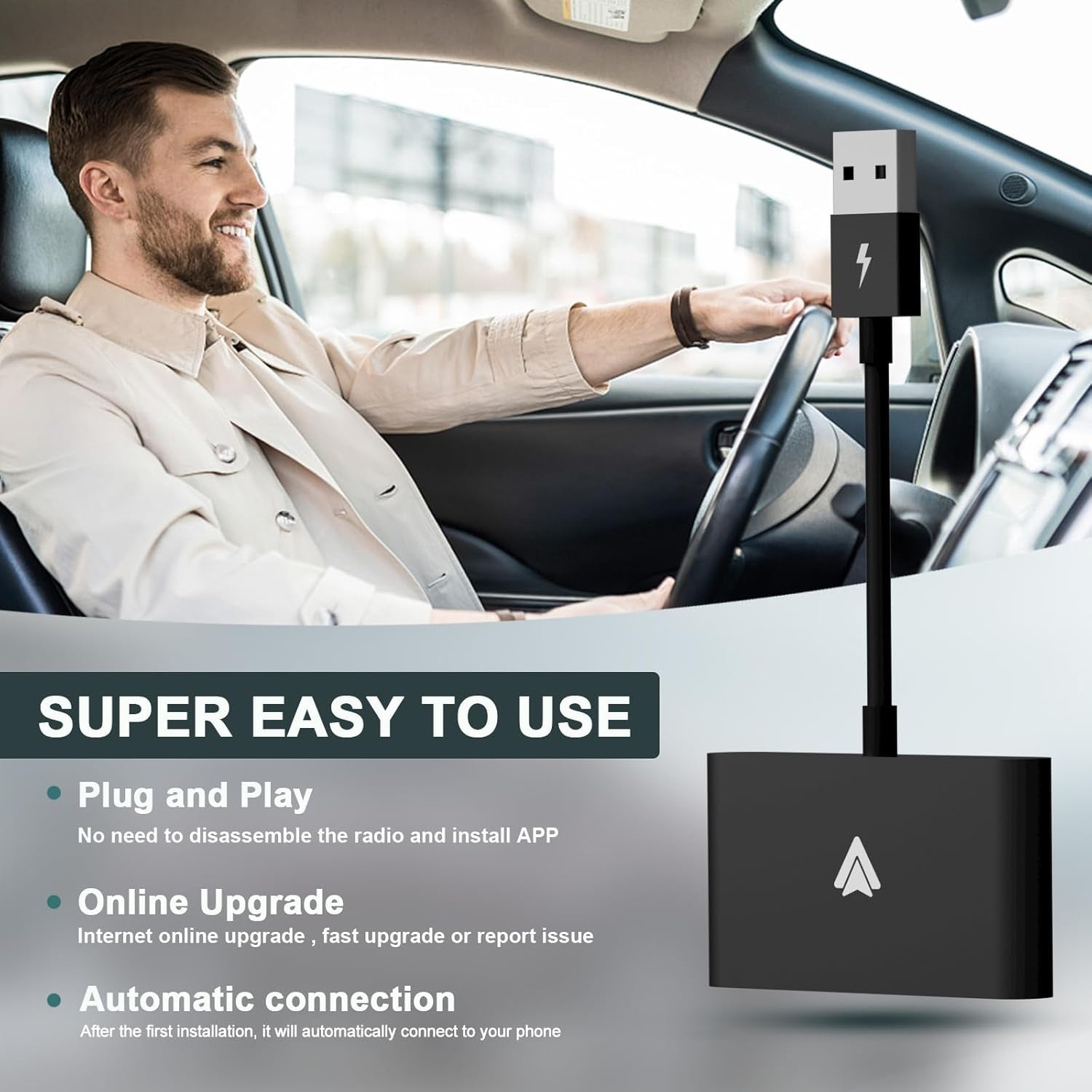 Android Auto Wireless Carplay Adapter for OEM Factory Wired Android Auto Cars Plug & Play Easy Setup Wireless Android Auto Dongle for Android Converts Wired Android Auto to Wireless Black