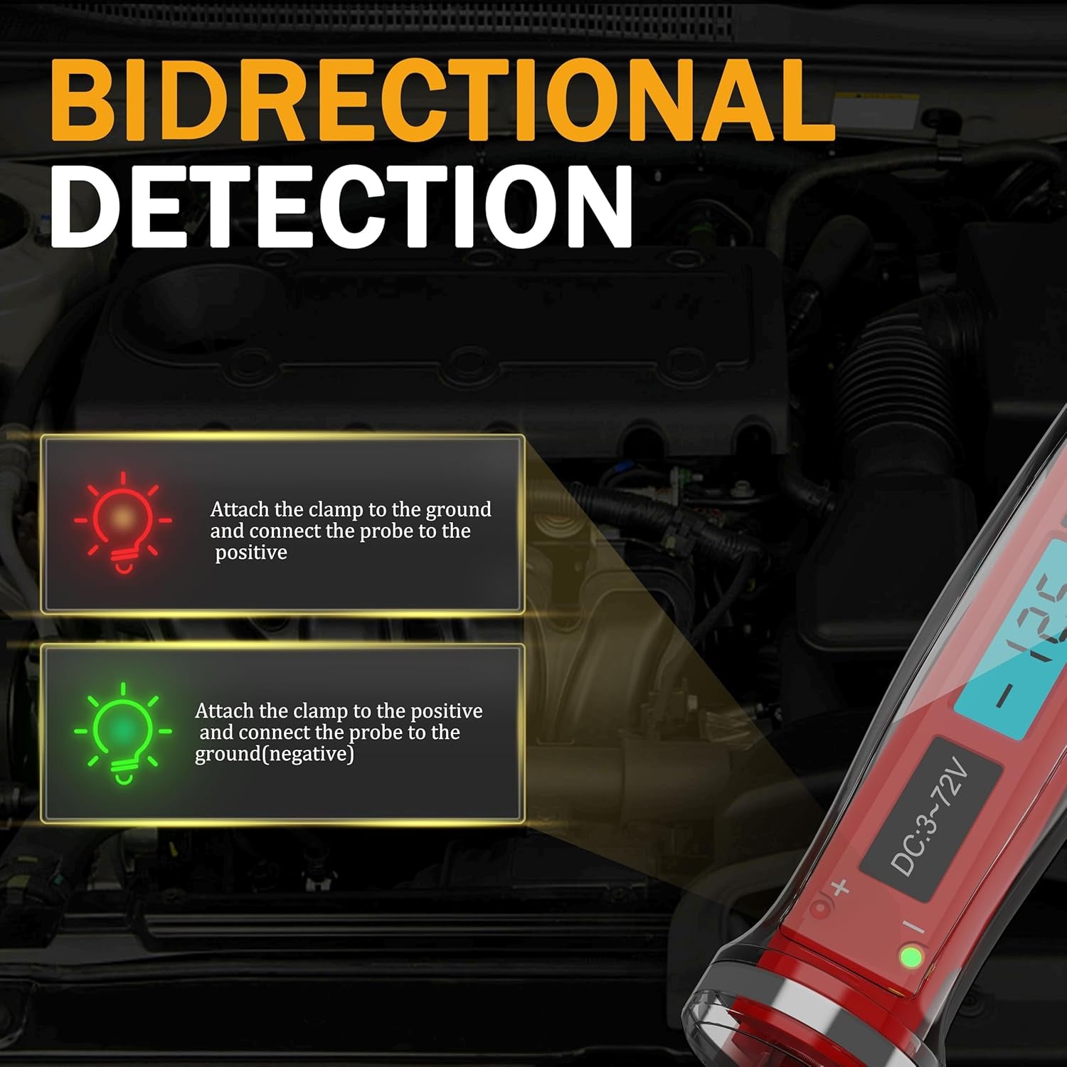 3-72V DC Automotive Circuit Tester, LCD Digital Light Tester with Voltmeter, Heavy Duty Car Electrical Tool