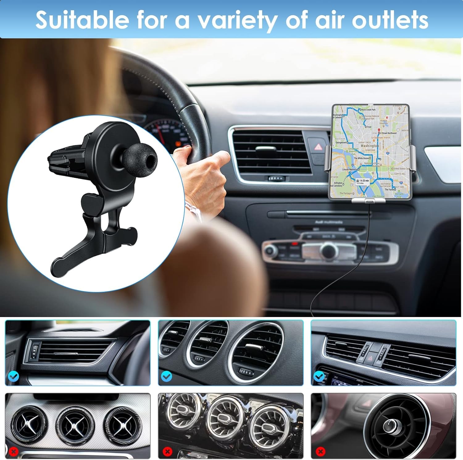 for Z Fold 5 Car Mount Dual Coils 15W Qi Air Vent Dashboard Car Phone Holder Compatible with Samsung Galaxy Z Fold 4/Fold 3/2,Iphone 13/12/11/X/8/Samsung S22 Ultra/S21