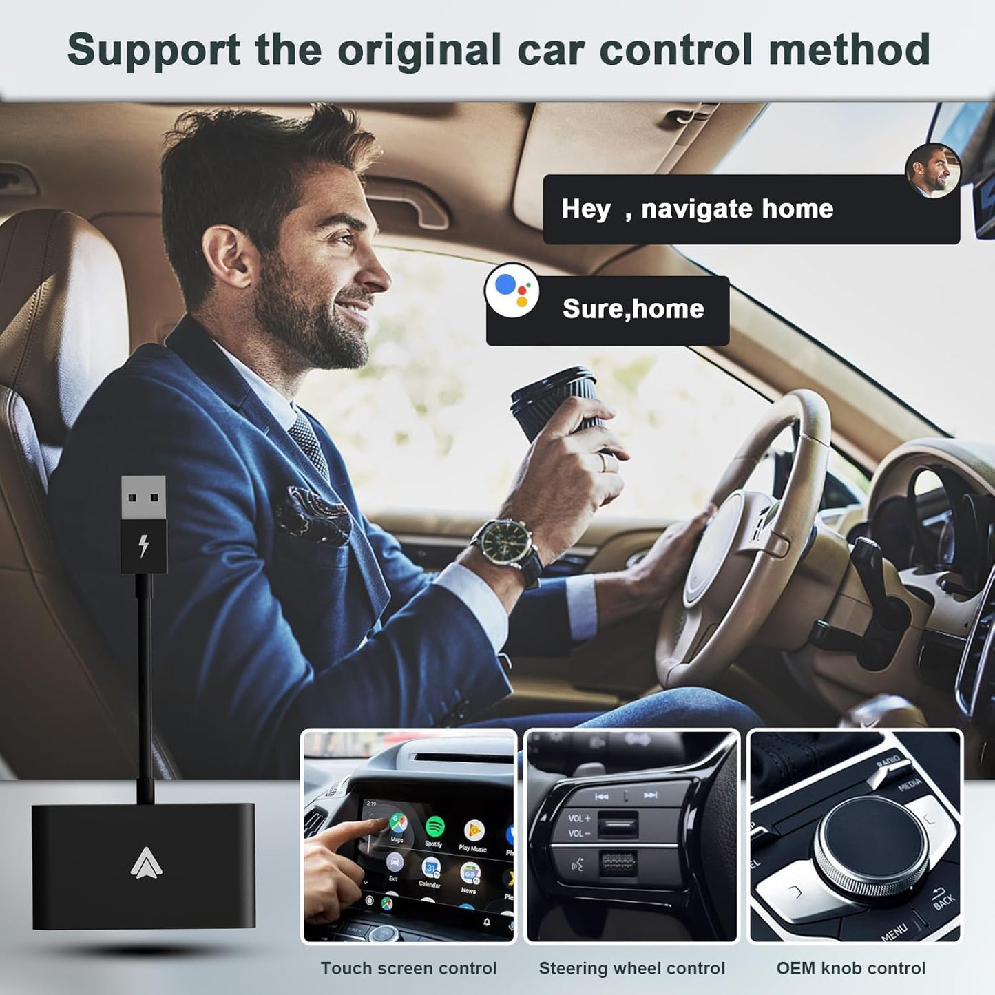 Android Auto Wireless Carplay Adapter for OEM Factory Wired Android Auto Cars Plug & Play Easy Setup Wireless Android Auto Dongle for Android Converts Wired Android Auto to Wireless Black