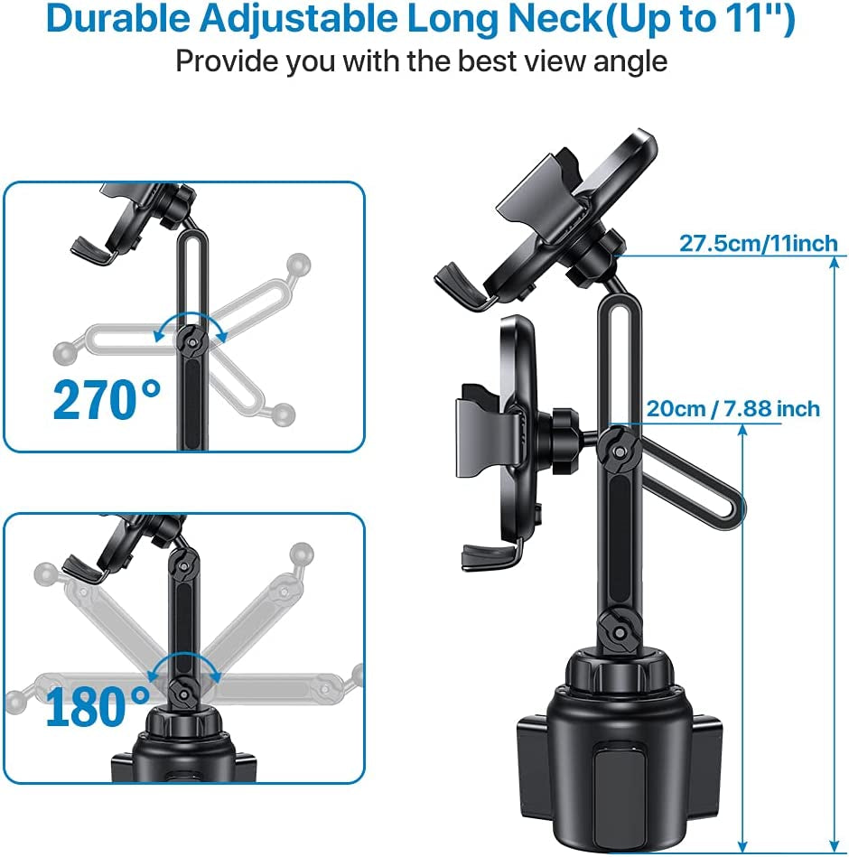 Cup Phone Holder for Car, Upgraded Adjustable Long Neck Universal Hands Free Car Cup Holder Phone Mount Cradle Compatible with Iphone, Samsung, Google and All Cell Phones