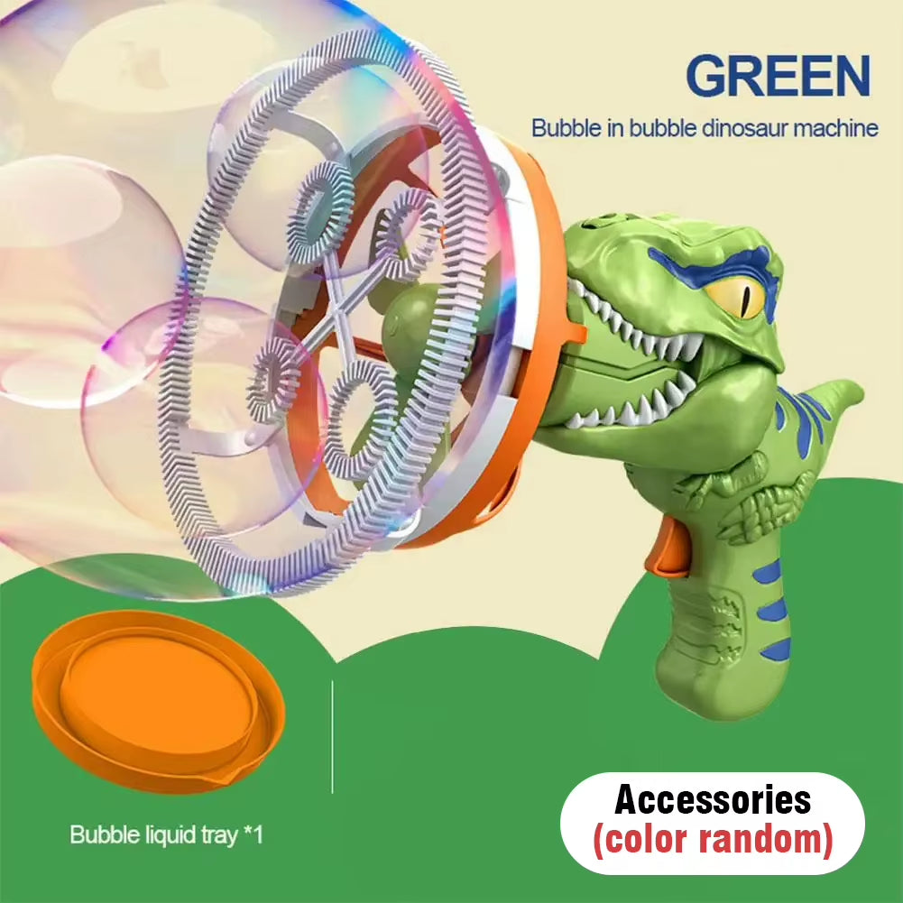 2 in 1 Dinosaur Soap Bubble Electric Bubble Gun Bubbles in Bubble Guns Toy Childrens Summer Outdoor Games for Kids Boys Girls