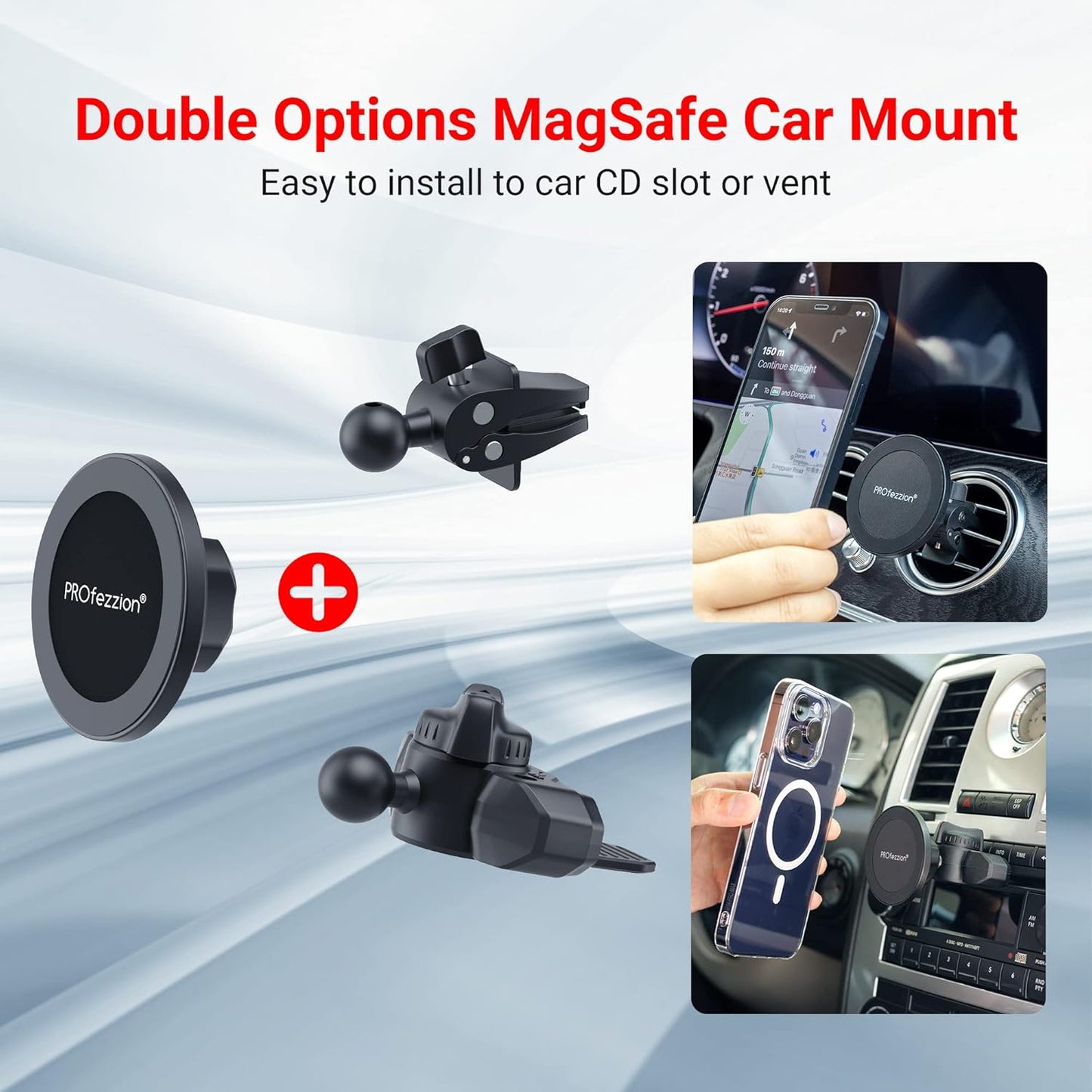 CD Slot & Vent Clip Magnetic Phone Holder Compatible with Magsafe on Car CD Slot or Vent for Iphone 16 15 14 13 12 Pro Max Plus, Mag-Safe Case & All Phones [Fit 99% CD Slot & Air Vent]