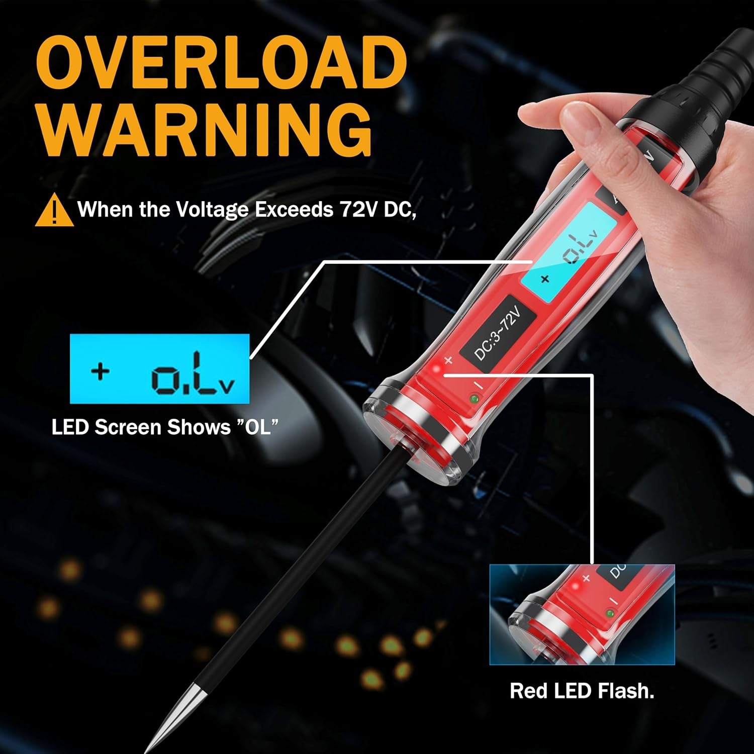 3-72V DC Automotive Circuit Tester, LCD Digital Light Tester with Voltmeter, Heavy Duty Car Electrical Tool